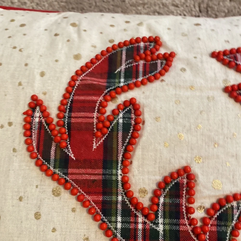 Plaid Reindeer Beaded Christmas Decorative set of 2 Pillows